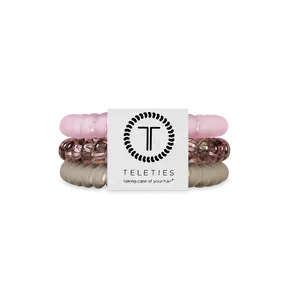 TELETIES Sage It Ain't So Small Hair Ties in Pink & Sage - Strong Grip No Rip Design Waterproof Hair Elastics with Bracelet Feature - Pack of Three
