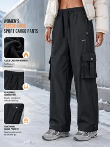 Women's Winter Sports Outdoor Windproof Waterproof Fleece Pants, Comfortable Breathable Large Pockets, Casual Hiking Travel Jogging