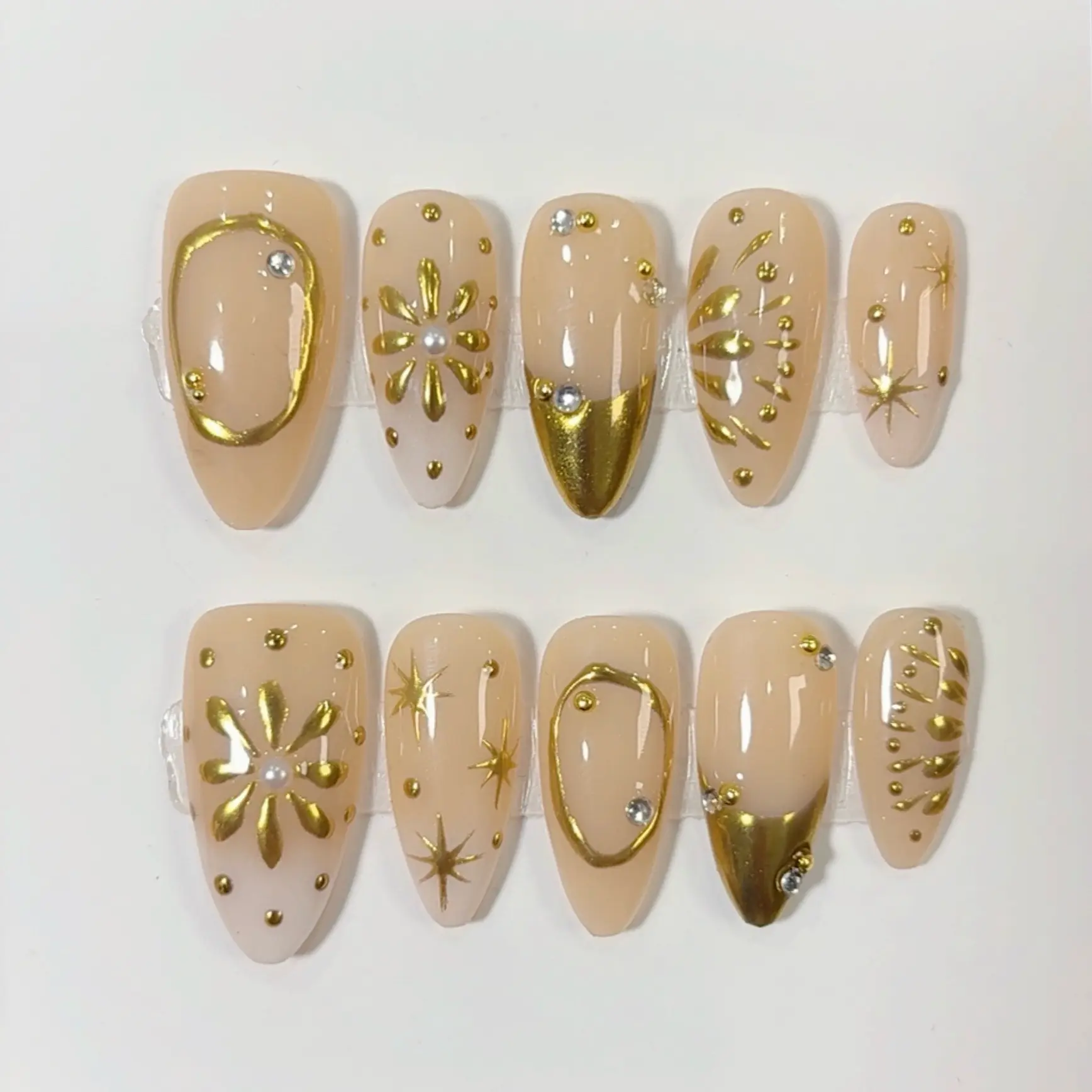 DuChen | LUXE Golden Whimsy 10PCS Handmade Press On Nails