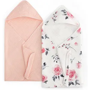 Z-HDW44  2 Pack Hooded Baby Towels, Large 32"x32", 6 Layer 100% Muslin Cotton Highly Absorbent Girl Bath Towel for Newborn, Infant and Toddler. Ultra Soft and Breathable Baby Essentials, Rose