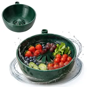 2026 Self Spinning Berry Washing Bowl With Drain Holes 360 Degree Swirl Fruit Cleaner 3D Printed Center Cone Filter Automatic Quick Rinse Colander Kitchen Vegetable Washing Tool Food Strainer For Berries Produce