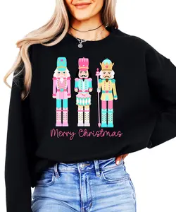 Pastel Merry Christmas Nutcrackers Sweatshirt for Women Teens and Toddlers - Girly Winter Holiday Sweater for Adults  - Crewneck Clothing Crewneck