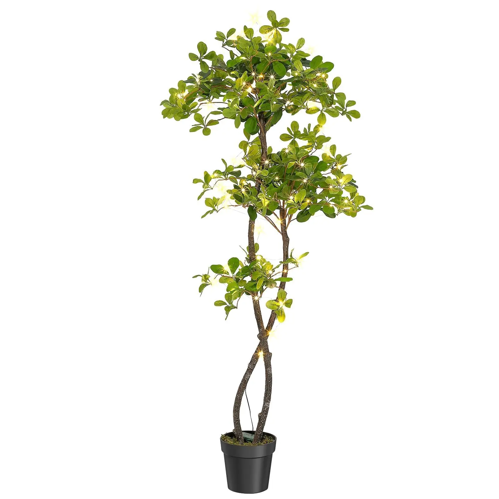 Garvee Artificial Plants for Indoor Use, 1.5 m, Artificial Black Olive Tree with 50 LED Lights, Tall Artificial Plants in Plastic Kids Room Pot, Artificial Trees for