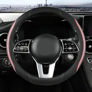 Steering Wheel Cover, Leather Steering Wheel Cover  Universal 14.5-15 Inch Microfiber Leather Anti-Slip Breathable Auto Steering Wheel Covers for Men Women (Black&)