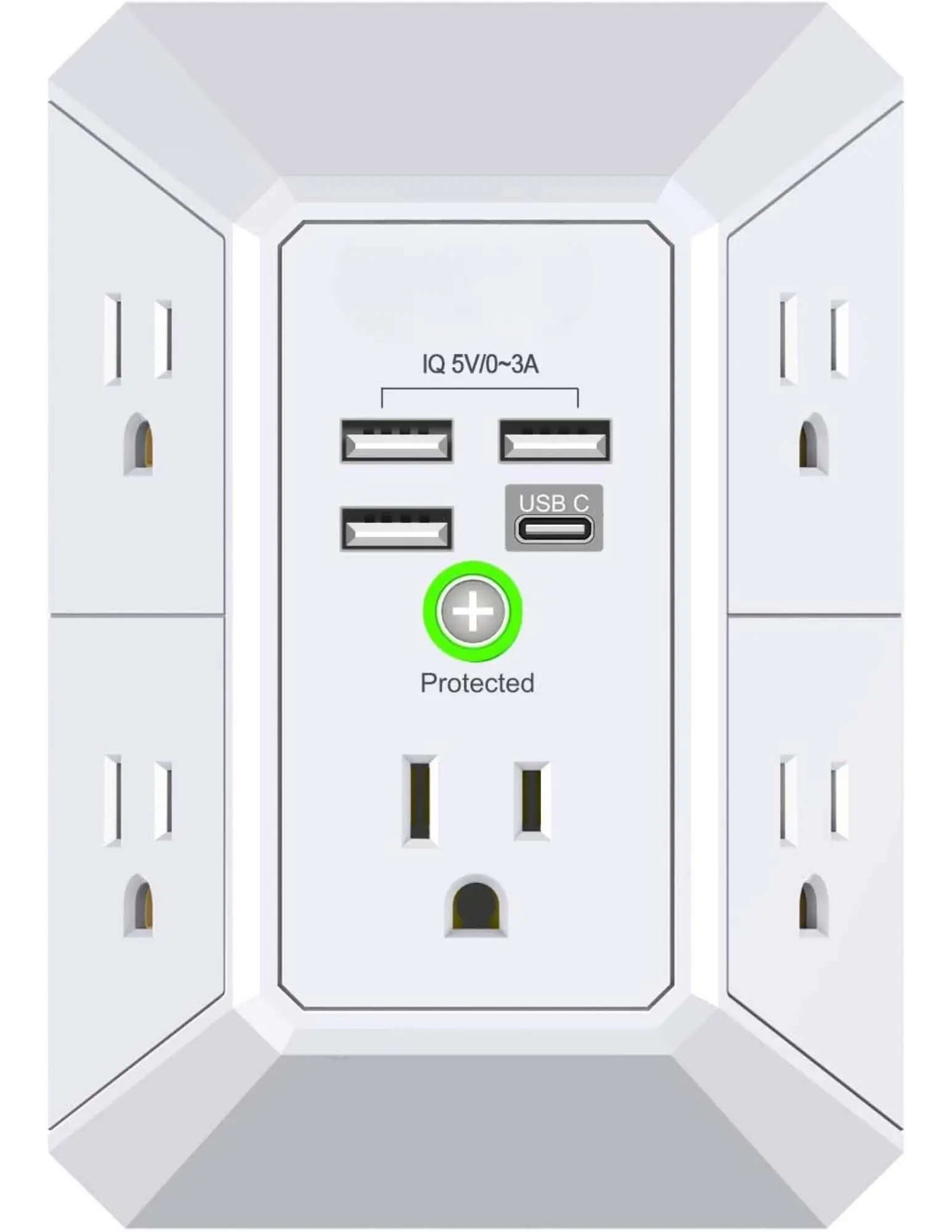 Wall Charger, Surge Protector, QINLIANF 5 Outlet Extender with 4 USB Charging Ports, 3-Sided 1680J Power Strip Multi Plug Adapter Spaced for Home Travel Office