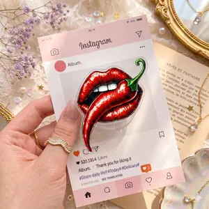 Spicy Book Level Phone Grip Tok | Red Lips Chili Pepper Acrylic Phone Holder Griptok | Aesthetic Romance Reader Phone Stand Accessory