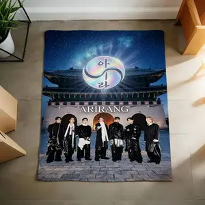 Korean Pop Style Arirang Soft Throw Blanket New Album World Tour Themed Design Warm Cozy Lightweight Flannel Blanket Perfect For Home Room Decor Daily Leisure Rest Ideal Collectible Item For Kpop Lovers All Season Daily Use