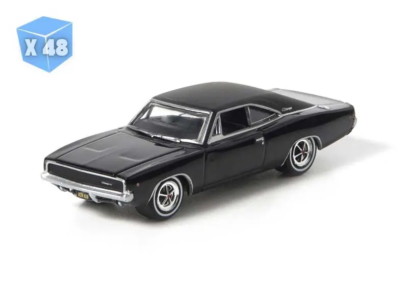 48 PACK 1968 Dodge Charger R/T - Black Diecast 1:64 Scale Model - Greenlight 44724, Car Diecast Toys, Mini Car Display Diecast Toys
