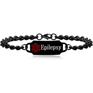 Black Stainless Steel Medical Alert Lobster Buckle Link Bracelets for Women Men - Red Medical Symbol Bracelet YA4984