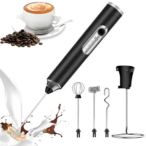 Electric Rechargeable Milk Frother, Handheld Coffee Frother with 3 Detachable Stainless Steel Whisks, 3-Speed Drink Mixer for Latte, Cappuccino, Matcha, Protein Powder, Hot Chocolate & Eggs