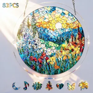 Acrylic Jigsaw Puzzle Suncatcher, 83 Pieces Sun Catcher Puzzle for Adults, Stained Glass Window Hanging, DIY Acrylic Puzzle Home Decor Gift for Women Men Mom