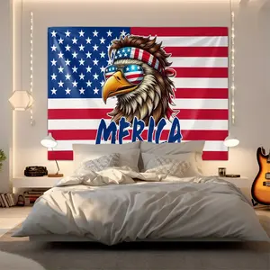 Merica Cool Eagle Tapestry, American Flag Print Independence Day Patriotic Background, Bedroom Decor Poster Room Wall Decoration