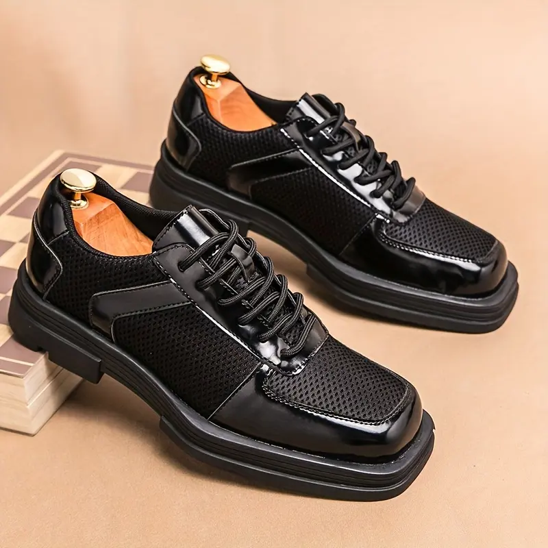 Men's Breathable Square Head Derby Shoes-Fashion Lace-up Business Casual Sneaker, Suitable for Office, Nightclub and Wedding, White
