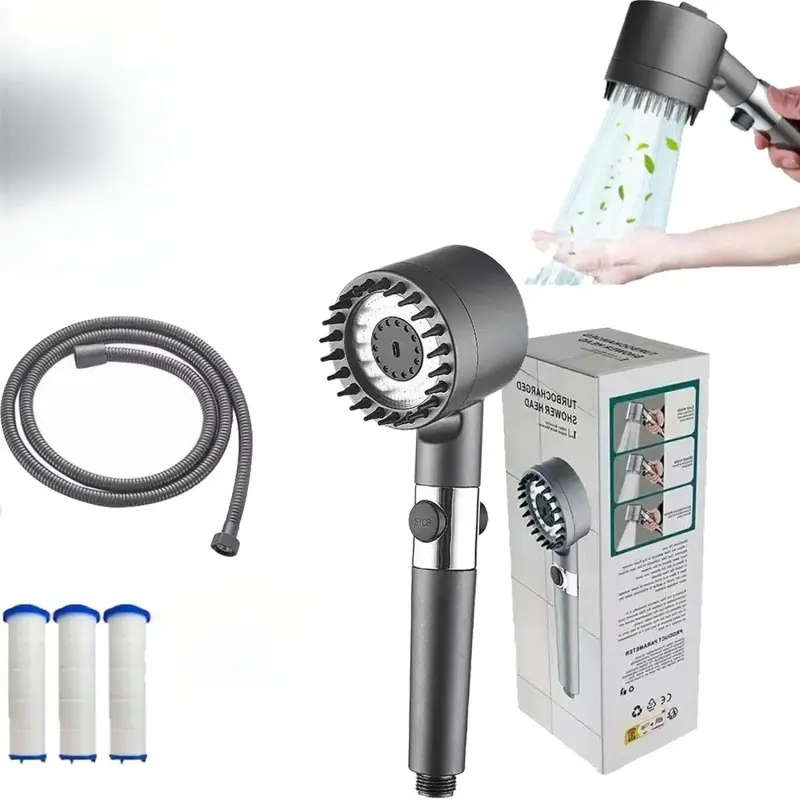 ABS Plastic Handheld High-Pressure Showerhead with 4 Modes, 3 Adjustable Speeds, 1-Click Water-Stop Filter, 150 Holes, Universal Interface, Hose Holder, Filter Element, Water Massage Function, Detachable Design for Indoor Bath, Kids, Adults, Everyone