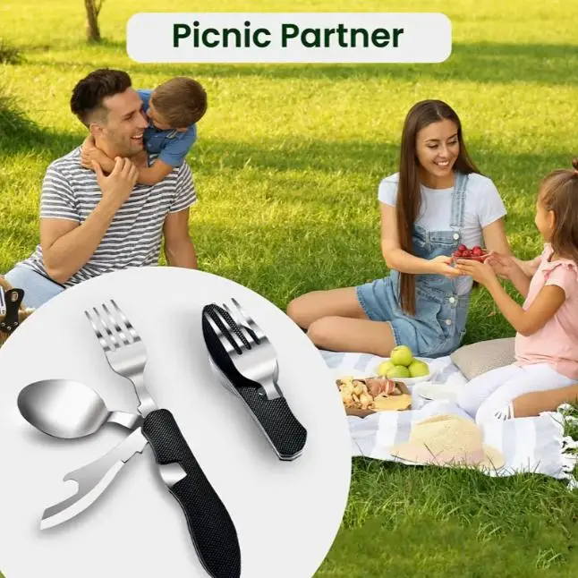 1 Ergonomically Designed Foldable Detachable Multi-Purpose Knife Fork Spoon Set - Robust Materials Camping Supplies for Hiking Backpacking Outdoor Camping Equipment