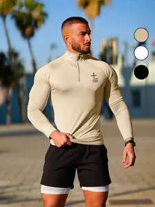 Men's Trendy High Neck Half-Zip Long Sleeve Shirt, Tight Fit Quick-Dry Fabric, Ideal for Running & Weightlifting, Must-Have Wardrobe Item, Athletic Top, Gym Performance Top, Gym Sweatwear