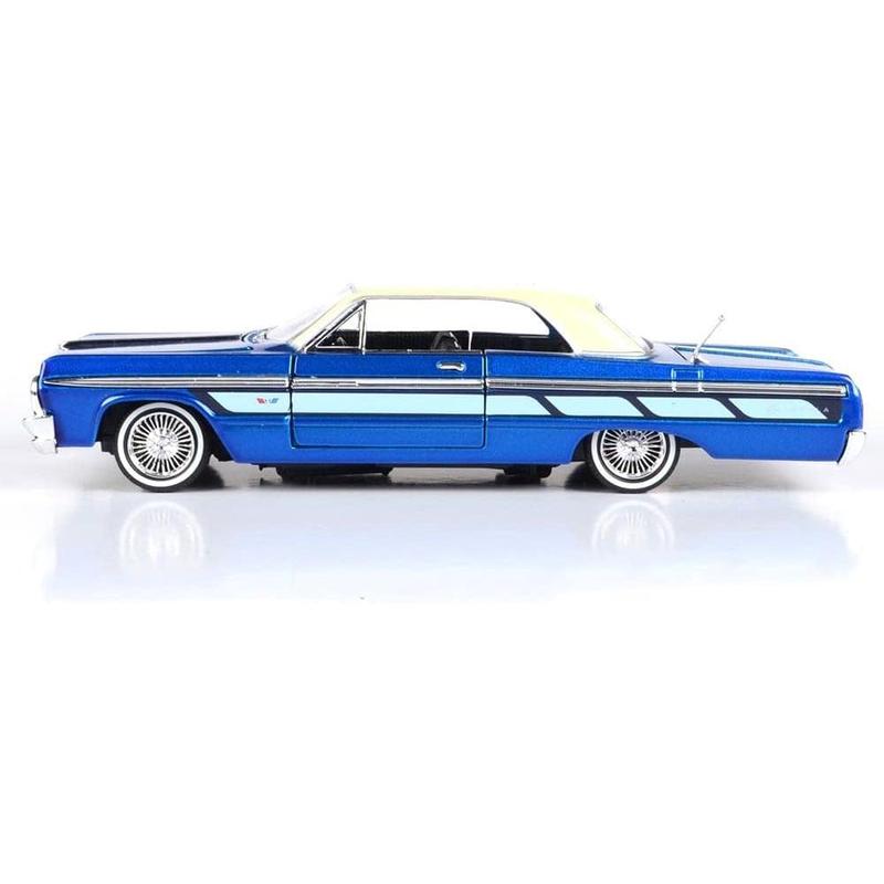 Motormax 1964 Chevrolet Impala Lowrider Hard Top Candy Blue Metallic with Cream Top Get Low Series 1/24 Diecast Model Car