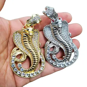 Iced Bling Large Cobra Snake Gold Silver Plated Large Pendant Cubic Zirconia Hip Hop Style Jewelry