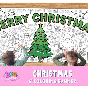 Christmas Coloring Banner | Merry Christmas | Santa Snowman Snowflakes | Giant Coloring Banner
