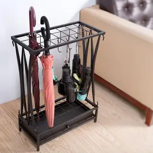Black Metal Umbrella Rack with Drip Tray