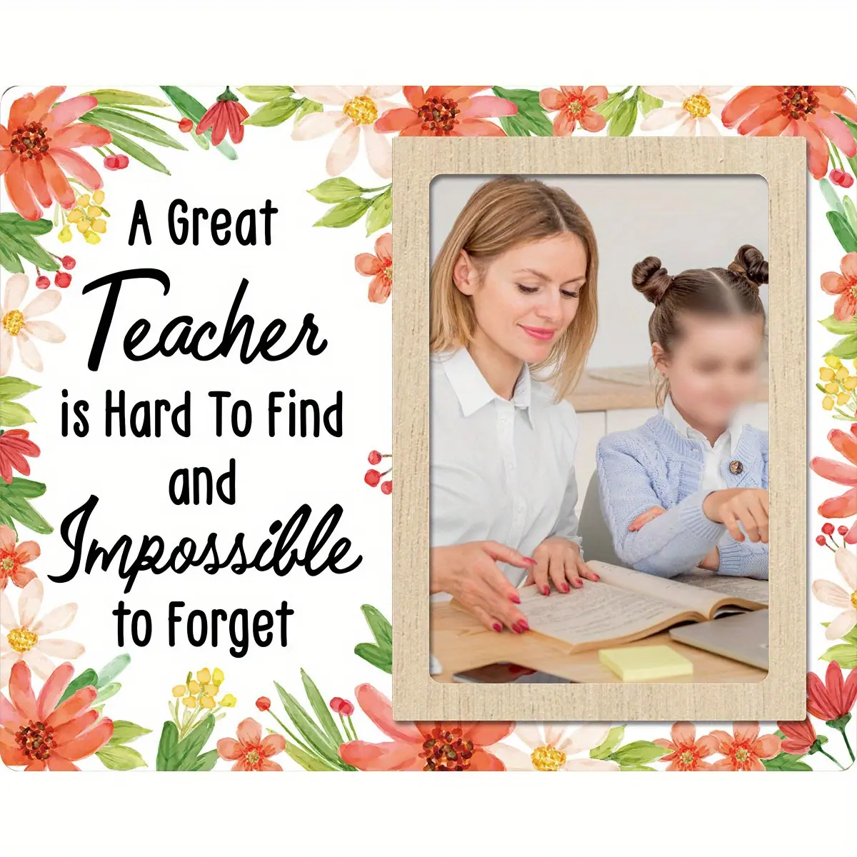 Flower Pattern Photo Frame, 1 Count Great Teacher Photo Frame, Photo Display Board for Home Office School, Perfect Gift for Graduation Season Back to School Teacher's Day, Decor