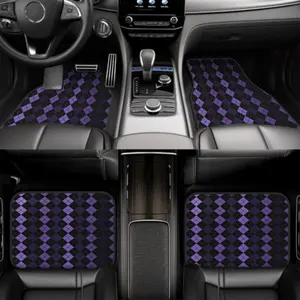 Universal Car Floor Mat Set, Square Grid Design, Polyester Fiber Material, 4 Piece Front Rear Full Coverage Interior Protection Decor, Car Mats