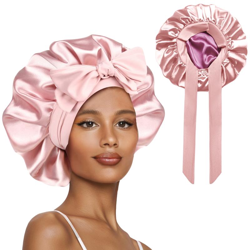 SeSe Code Store Satin Bonnet for Sleeping Silk Bonnet Double Layer Hair Bonnet with Elastic Tie Band for Curly Hair Night Bonnet