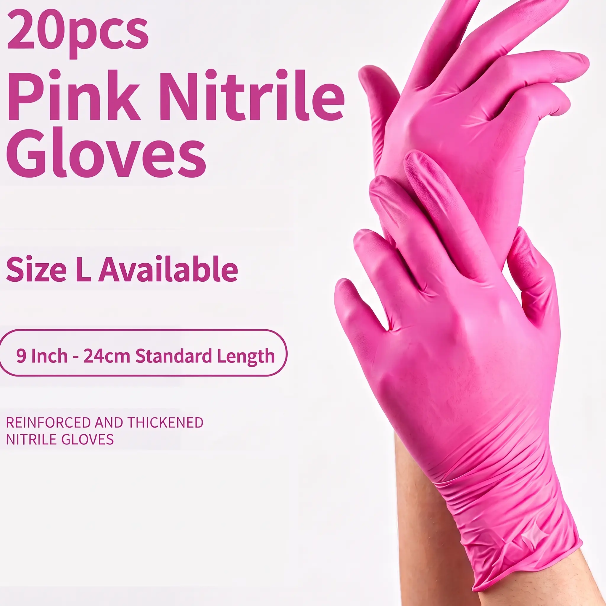 20/50 PC 9'' – Fuchsia Pink Nitrile Gloves – Disposable Latex Free & Powder Free– Chemical Resistant, Pink Rubber Gloves