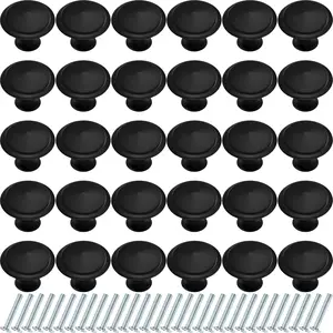 30 Pieces Round Kitchen Cabinet Door Knobs Black 1.2 Inch Cupboard Knob Solid Kitchen Drawer Pulls Cabinet Door Cupboard Hardware Dresser Handles with Screws for Dresser Drawer
