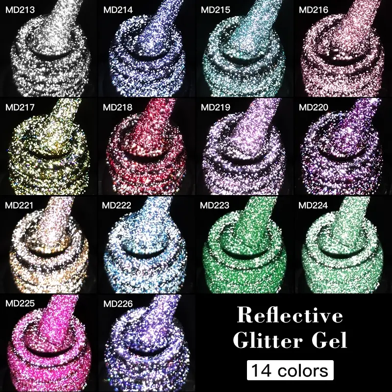 MSRUIOO Chrome Platinum Glitter Gel Nail Polish, 14 Colors Including Sparkly Shiny Black Silver Pink Gel Polish UV LED Soak Off Nail Polish Home Salon DIY Gift Idea Manicure Nail Manicure Varnish