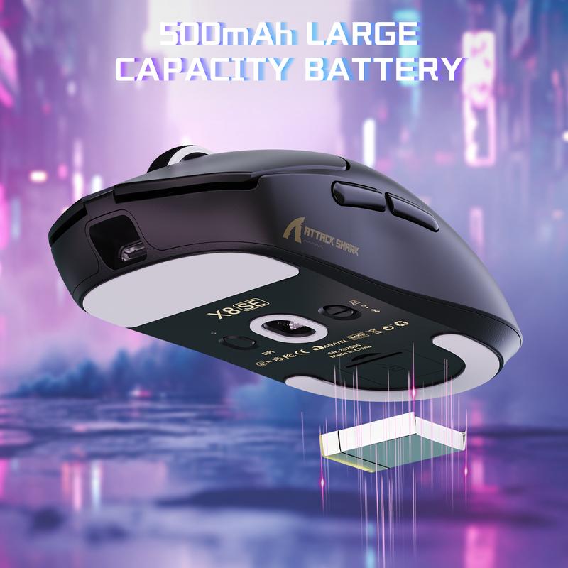 ATTACK SHARK X8SE Wireless Gaming Mouse,Adjustable 25K DPI PAW3311 Optical Sensor,Ergonomic 59g Lightweight,Triple Modes 2.4G/BT/USB-C,500mAH Battery,5 Programmable Buttons for PC/Mac