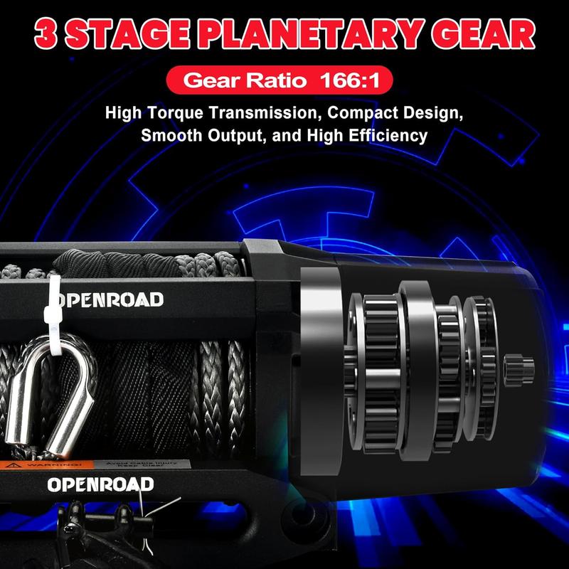 OPENROAD 6000 lbs UTV Winch, Waterproof IP67 Electric Trailer 6k Winch with 1/4"×50ft Synthetic Rope,Wireless Remote and Winch Stopper (6000lb with Mounting Plate)