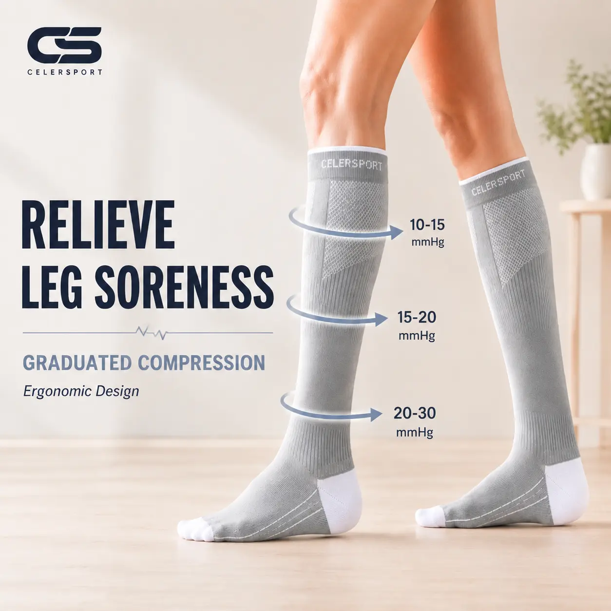 CS Unisex 20-30mmHg Compression Socks 3 Pairs Relieve Leg Fatigue & Swelling Varicose Veins Fashion Jersey Matching Outfit For Stadium Fans & Long Standing Sports