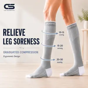 CS Unisex 20-30mmHg Compression Socks 3 Pairs Relieve Leg Fatigue & Swelling Varicose Veins Fashion Jersey Matching Outfit For Stadium Fans & Long Standing Sports