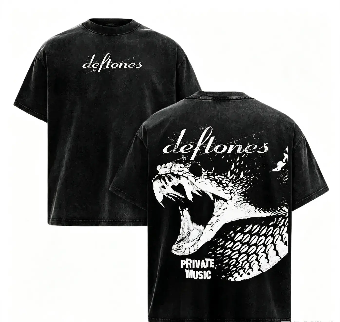 Deftones Private Music Vintage Washed Tee – Heavy Cotton Double Sided Band Graphic T-Shirt, Rock Metal Streetwear Unisex Oversized Shirt Punk Style Streetwear Goth Style