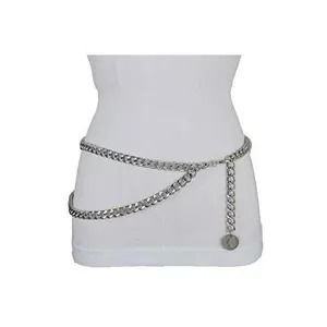 TFJ Women Urban Fashion Belt Hip High Waist Silver Metal Chain Quarter Coin Charm Buckle XL XXL