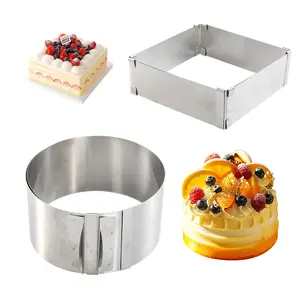 2-Pack Adjustable Food-Safe Stainless Steel Cake Ring Mould Set with Scaling (6-12in Square/Round Bakeware), Camping Kitchen Utensils for Baking Crumpets, Mousse Desserts, Eggs, Pastry Storage,summerwins