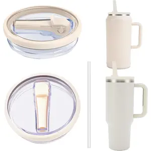 Replacement 40oz Leak Proof Tumbler Lid With Straw - Fit For  40oz 64oz Adventure Quencher and Quencher 2.0 Tumbler (Cream, 40oz)