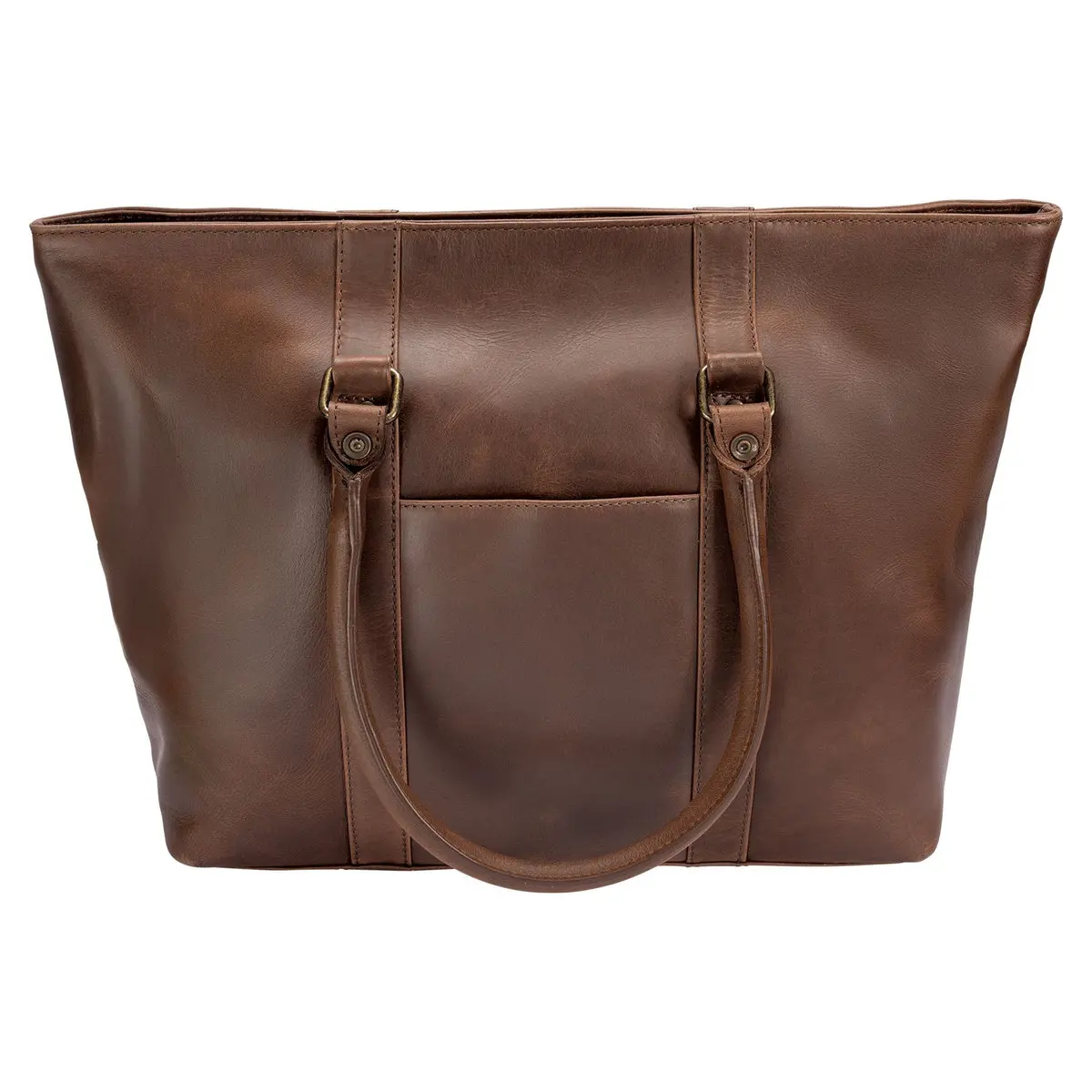 Women's Leather Equestrian Tote Bag - Schneiders Limited Edition, Rolled Handles, Snap Closure, Waxed Brown, Zip Divider, Awards Recognition, Center Zippered Divider Pocket