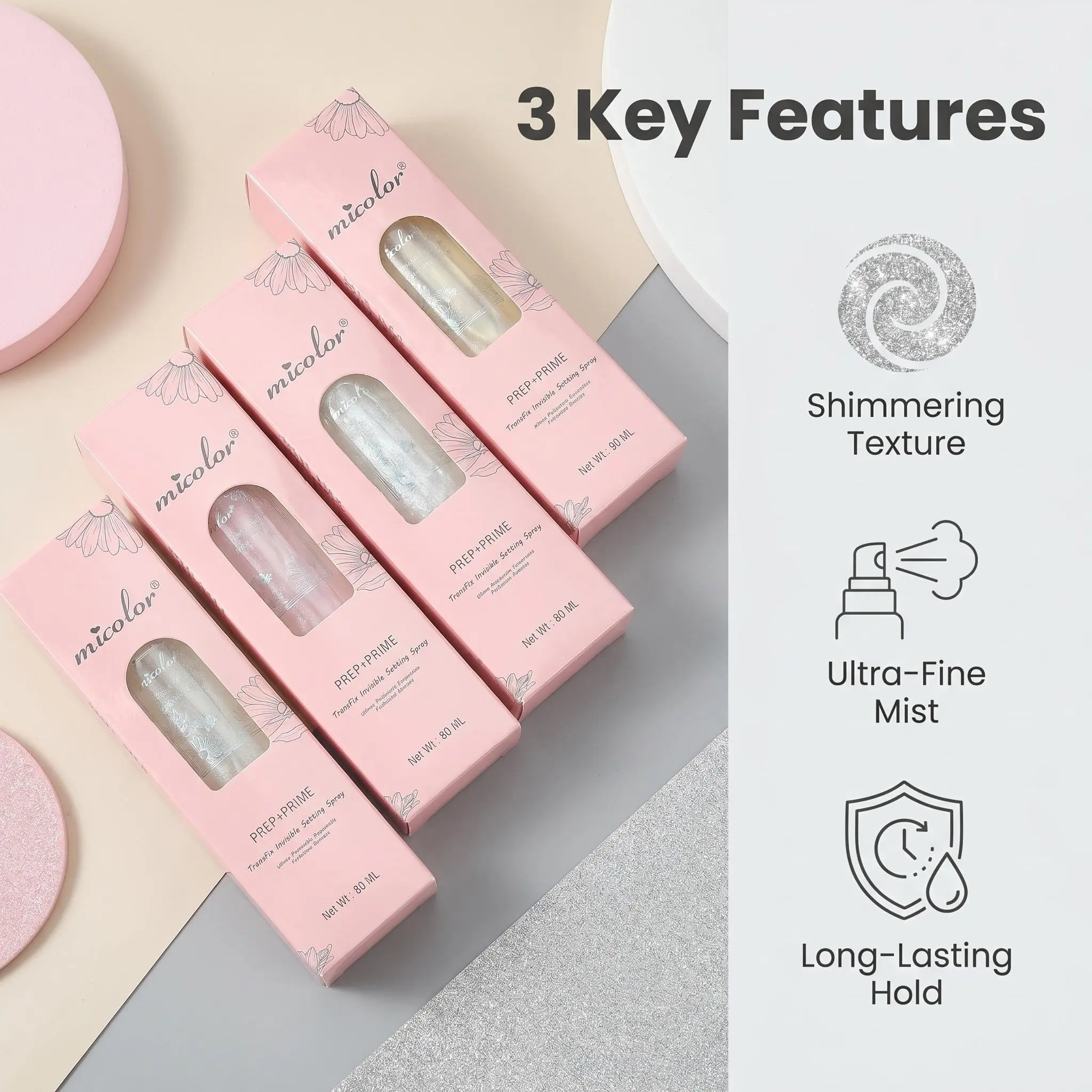 Invisible Glitter Setting Spray (80ml) - Set up spray,Hydrating, Oil-Control Makeup Fixer, Moisture-Boosting, Long-Lasting Matte Formula,4 color choose