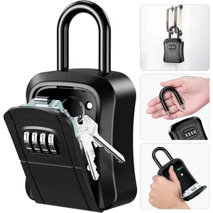 Key Lock Box Wall Mounted, 4 Digit Combination Lockbox for Outside, House Keys - 5 Keys Capacity, Key Safe Security Storage Lock Box for Indoor, Outdoor, Garage, Garden, Store