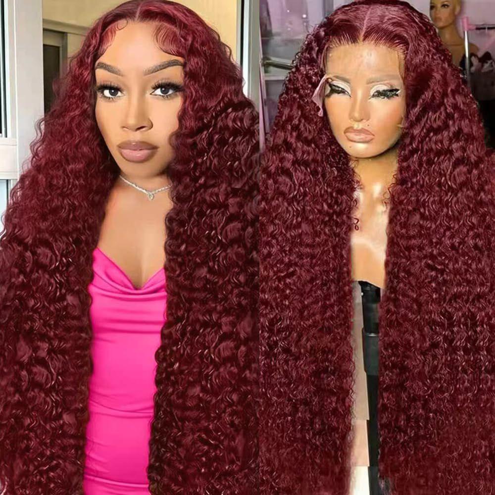 30 Inch Deep Wave Lace Front Wigs Human Hair 13x6 HD Transparent Deep Wave Lace Front Wigs for Women 200% Density Curly Lace Front Wig Pre Plcked Deep Wave Wigs with Baby Hair