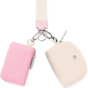 Keychain Wallet Mini Zip Around Wristlet with Detachable Dual Pouch - Plain Design - 8.26 IN Wrap Length - Compact & Convenient for Quick Access