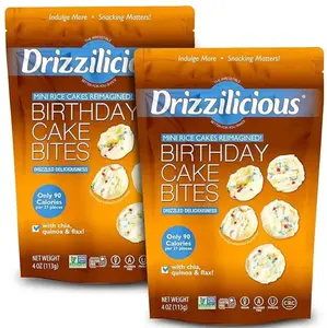 Drizzilicious Birthday Cake Mini Rice Cakes - Gluten-Free Vegan Crunchy Snack 4 oz,Pack of 2, 90 Calories per Serving Allergen Free Sweet Treat with Chia Quinoa Flax