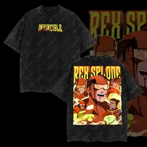 SuperStyle Men's Apparel, Invincible Multiverse War Rex Splode Comic Short-Sleeve Seamless Soft Oversize Lightweight Acid-Washed Cotton Graphic T-Shirt