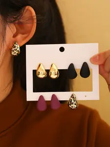 Women's Leopard Print Design Resin Material Water Drop Shape Earrings Set, Multicolor Fashion Jewelry Accessories, Perfect Gift for Women & Girls