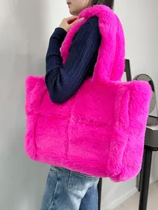 Autumn Winter Plush Handbag Cute Shoulder Bag Fuzzy Commuter Tote Large Capacity Trendy Adorable Personal Item Bag Mochila Para Mujer