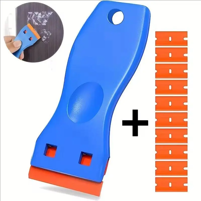 Plastic Small Shovel, 2pcs Dirt Removal Shovel with 100 Replacement Plastic Blades, Car Film Tool, Glue Removal Small Scraper, Household Cleaning Shovel, Durable Tough Scraping, Home Improvement