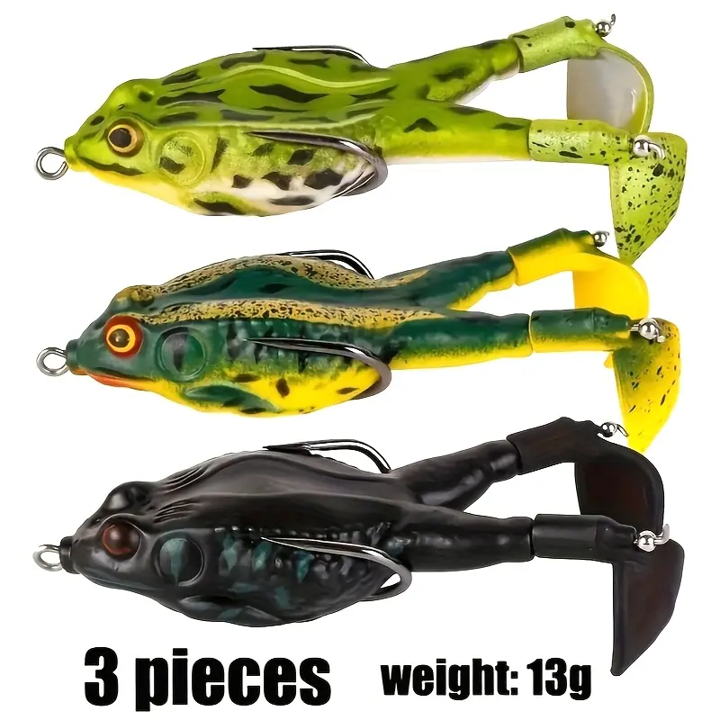 [3pcs Double Helix Lure] 3pcs Double Helix Propeller Surface Frog Lure Set |   Rotating Tail Floating Swing Bait with Sharp Hook |   Suitable for Perch, Catfish and other Freshwater Fishing