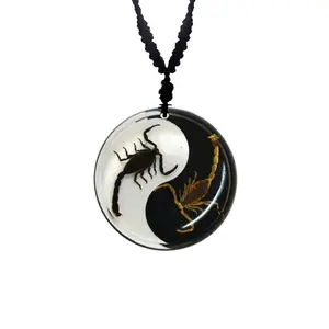 Real Scorpion Small Ying Yang Necklace Black and White w/ No Dots